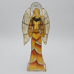 Capiz Shell Christmas Angel Tea Light Candle Holder Ornate  11" Harp